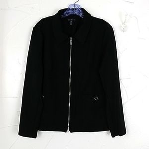 Tribal‎ Jacket Size Large Black Zip Front Collared Silver Tone Trim Exposed Zip